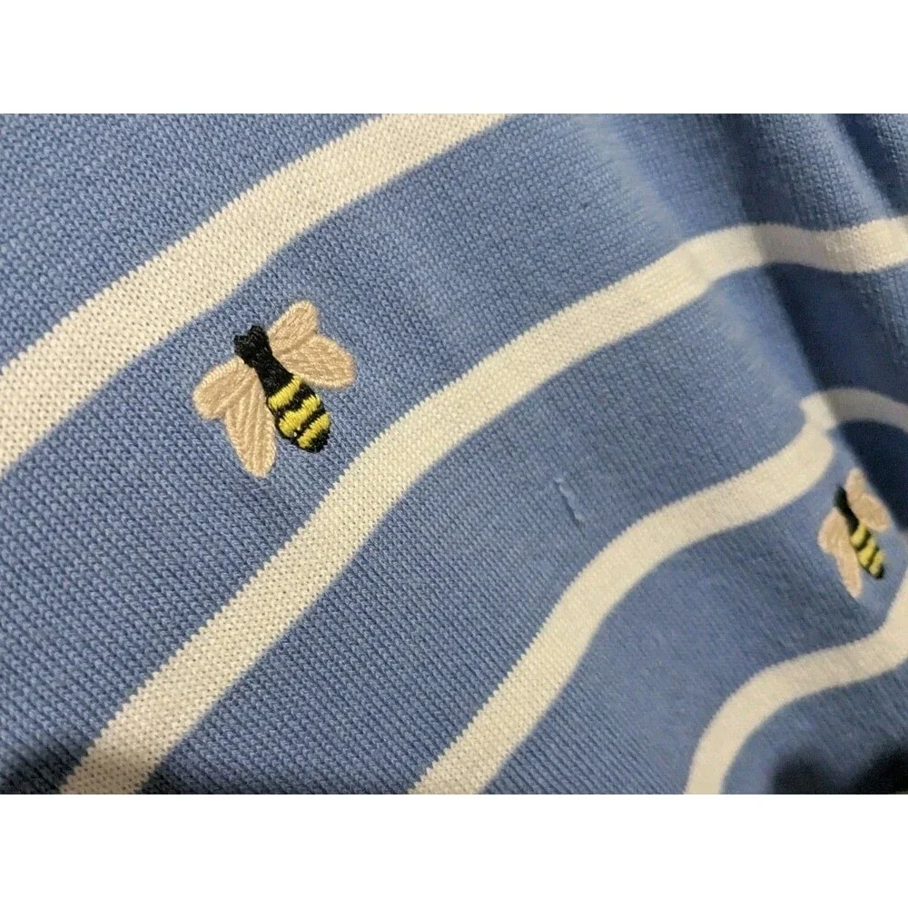 Talbots Sweater Women Medium Blue Striped Bumble Bee Crewneck Pullover XL